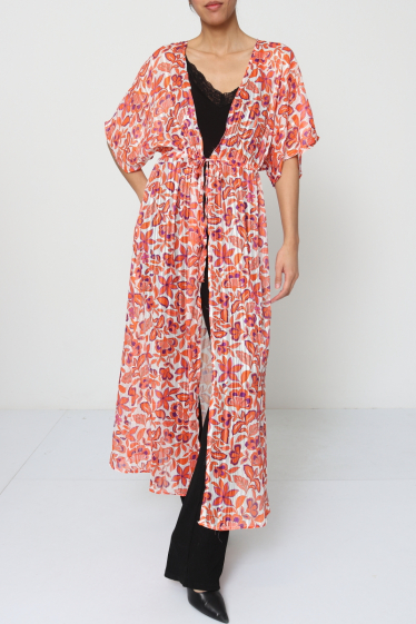 Grossiste Mooya - Kimono imprimé long fleuri à manches courtes