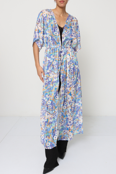 Grossiste Mooya - Kimono imprimé long fleuri à manches courtes