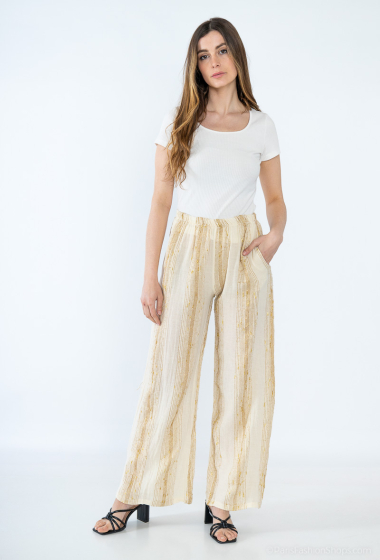 Grossiste Mooya - Pantalon en lin avec poches avec détails dorée