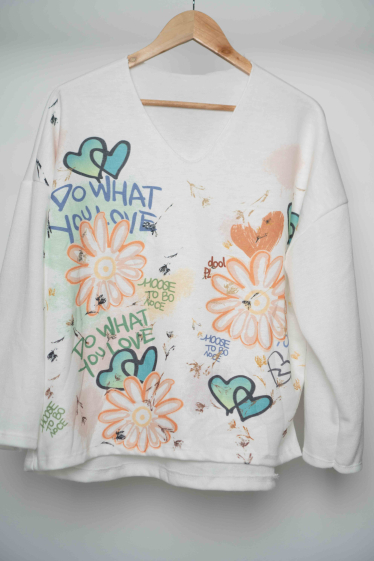 Wholesaler Mooya - Loose floral print V-neck sweater
