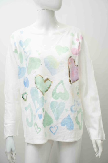 Wholesaler Mooya - Heart print V-neck sweater