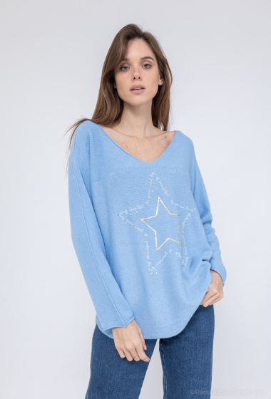 Wholesaler Mooya - V-neck sweater printed with gold star writing