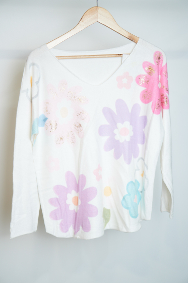 Wholesaler Mooya - Double-sided floral print V-neck sweater