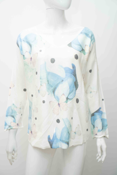 Wholesaler Mooya - double-sided butterfly print v-neck sweater