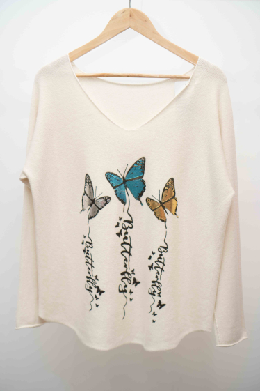 Großhändler Mooya - Schlichter Pullover mit V-Ausschnitt und Schmetterlingsdetail