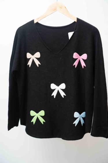 Großhändler Mooya - Schlichter Pullover mit V-Ausschnitt und Schmetterlingsknotendetails