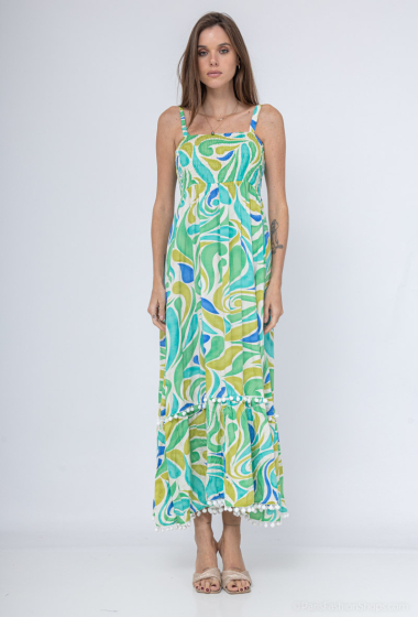 Wholesaler Mooya - Long printed dress with straps and pompom detail