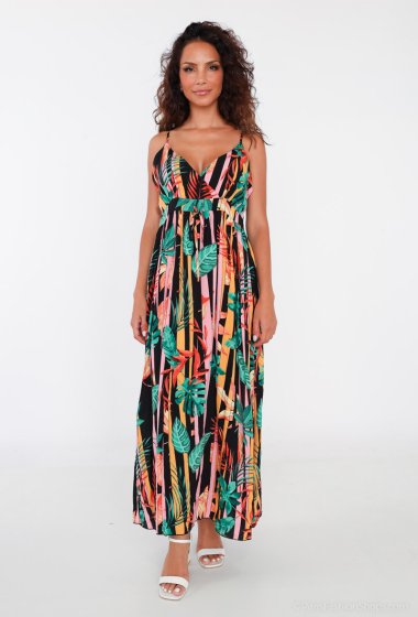 Großhändler Mooya - Langes Kleid mit tropischem Print und Trägern