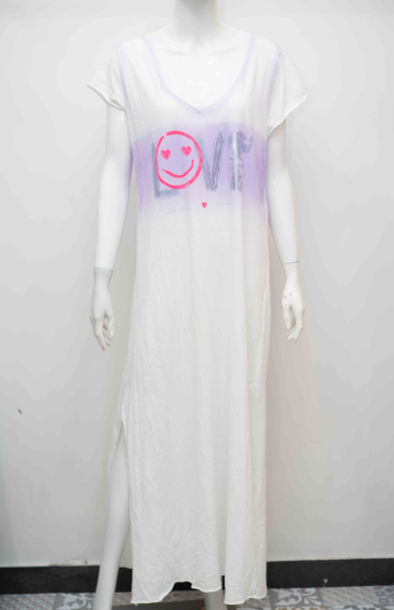Grossiste Mooya - Robe tshirt en coton longue blanc