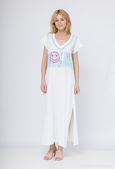 Großhändler Mooya - Langes T-Shirt-Kleid aus weißer Baumwolle