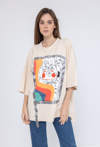 Grossiste Mooya - T-shirt oversize imprimé artistique chat