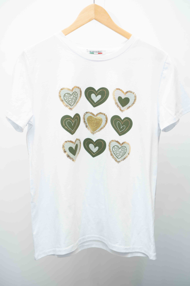 Großhändler Mooya - Weißes Baumwoll-T-Shirt mit Herzdruck