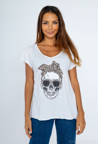 Wholesaler Mooya - White cotton leopard print t-shirt