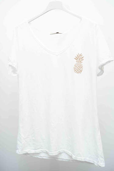 Großhändler Mooya - Baumwoll-T-Shirt mit V-Ausschnitt und Ananas-Print