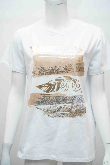 Großhändler Mooya - Baumwoll-T-Shirt mit weißem Hintergrund und goldenem Aufdruck