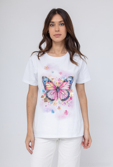 Mayorista Mooya - Camiseta lisa de algodón con estampado de mariposas