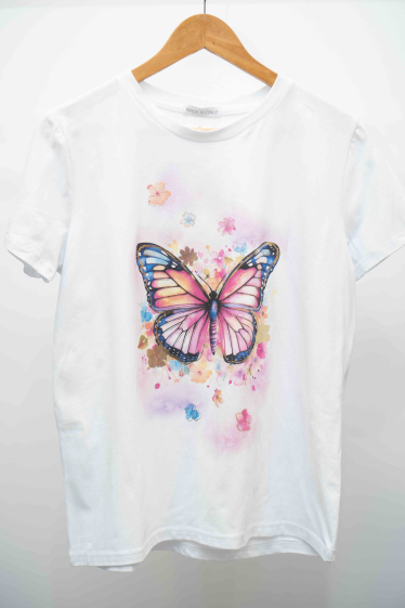 Grossiste Mooya - Tshirt coton uni avec imprimé papillon