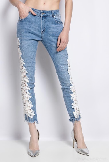 Großhändler Mozzaar  Forever - Jeans with lace and strass