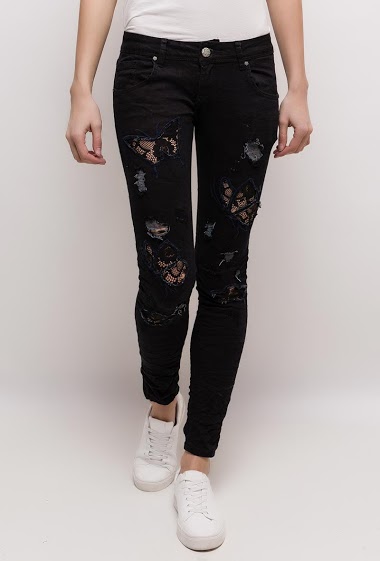 Wholesaler Mozzaar  Forever - Jeans with lace butterflies