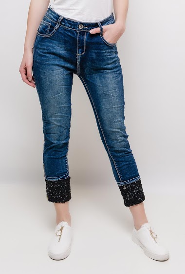 Großhändler Mozzaar  Forever - Jeans mit Pailletten und Reißverschluss