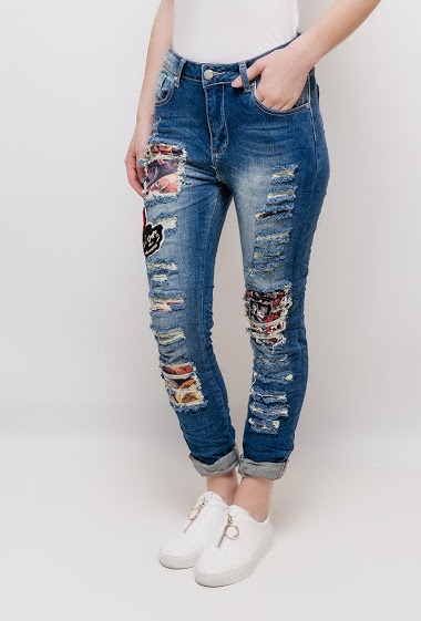 Wholesaler Mozzaar  Forever - Destroy jean with printed detail