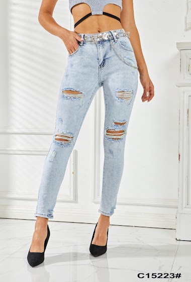 Wholesaler Mozzaar  Forever - Destroyed jeans pants, + belt