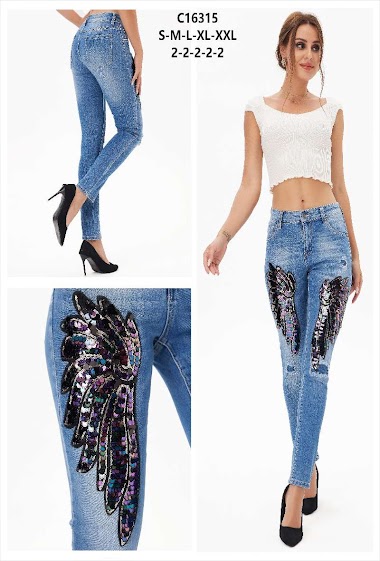 Wholesaler Mozzaar  Forever - Jean pants with sequins on the wings