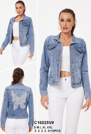 Wholesaler Mozzaar  Forever - Sequin butterfly back jean jacket
