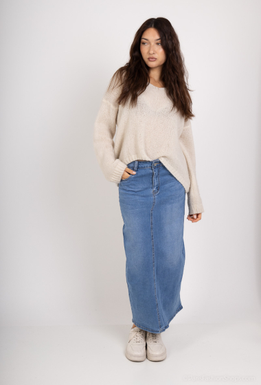 Wholesaler MOZZAAR FOREVER - 90cm long denim skirt, slit behind