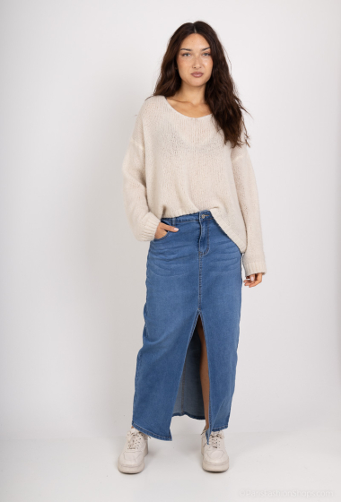 Großhändler MOZZAAR FOREVER - 90 cm langer Jeansrock, vorne geschlitzt