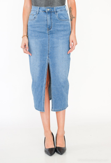 Wholesaler MOZZAAR FOREVER - Jeans skirt 86 cm long, a thousand rhinestones