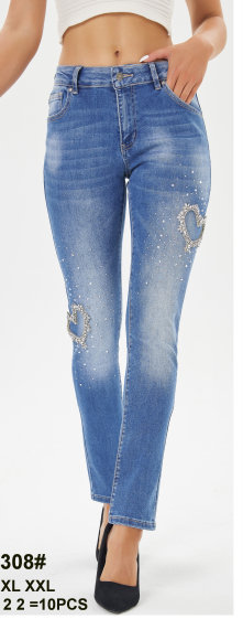 Grossiste MOZZAAR FOREVER - Pantalon jeans  classique strass cœurs