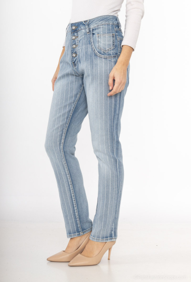 Grossiste MOZZAAR FOREVER - Pantalon jeans, grande taille, strass rayure