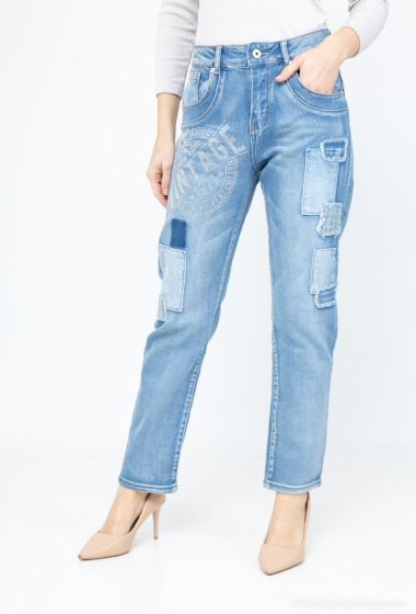 Wholesaler MOZZAAR FOREVER - Jeans pants + patchwork + vintage rhinestones