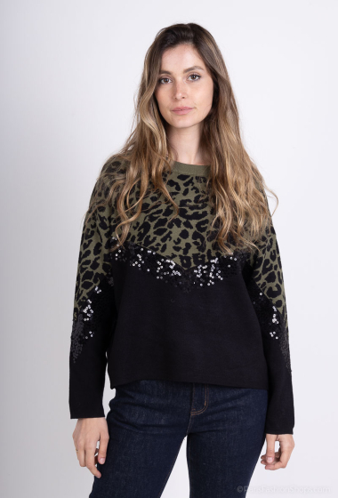Wholesaler MOZZAAR FOREVER - Sweater with leopard design + sequin