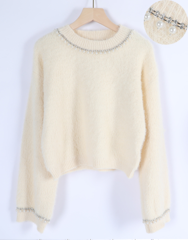 Wholesaler MOZZAAR FOREVER - Pearl rhinestone collar sweater