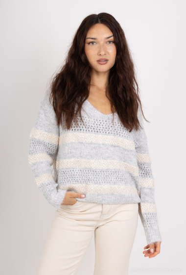 Wholesaler MOZZAAR FOREVER - Mohair wool sweater, stripe with payllette threads