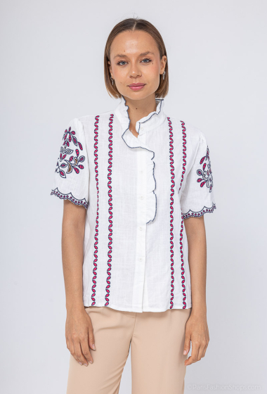 Wholesaler MOZZAAR FOREVER - Linen border T-shirt, short sleeve