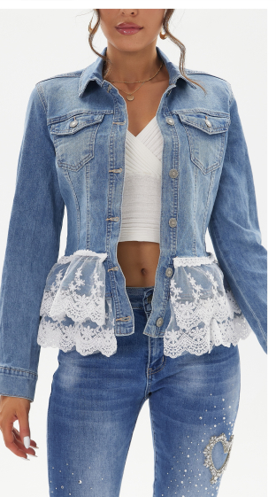 Wholesaler MOZZAAR FOREVER - jeans jacket, classic, with two lace flounces at the bottom