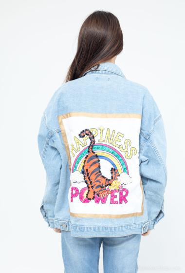 Wholesaler MOZZAAR FOREVER - Oversized jeans jacket + tiger border on the back