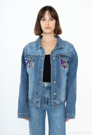 Wholesaler MOZZAAR FOREVER - Stone and rhinestone pocket jeans jacket