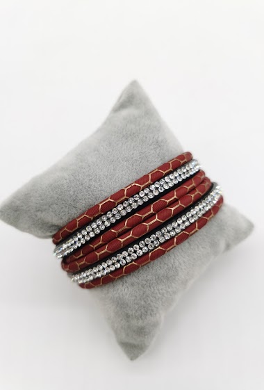 Wholesaler M&P Accessoires - Double wrap faux leather strass beaded bracelet