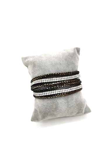 Grossiste M&P Accessoires - Bracelet double tour simili cuir et strass