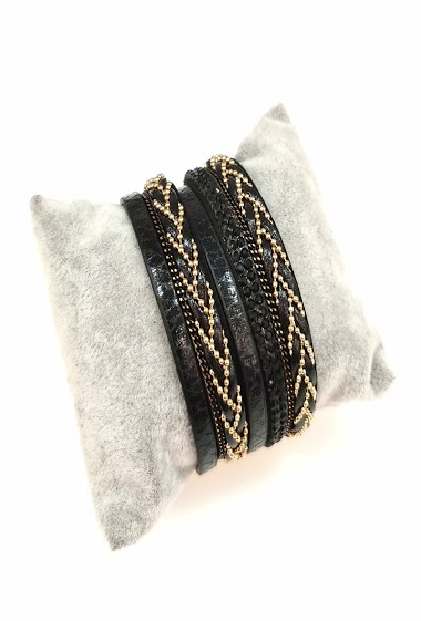 Grossiste M&P Accessoires - Bracelet brésilien simili cuir serpent avec strass et tresse
