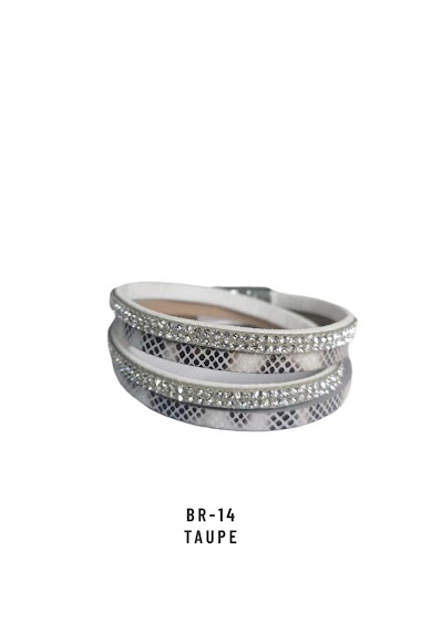 Grossiste M&P Accessoires - Bracelet double tour simili cuir serpent avec strass