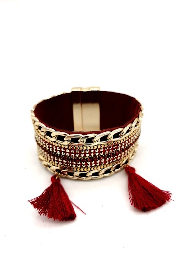 Wholesaler M&P Accessoires - Brazilian faux leather bracelet with rhinestones and tassel chains