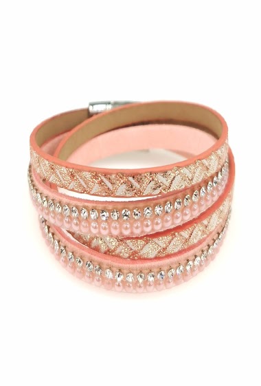 Wholesaler M&P Accessoires - Double wrap bracelet with rhinestones and pearls