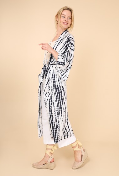 Grossiste M&P Accessoires - Caftan tie & dye avec attache - kimono plage imprimé