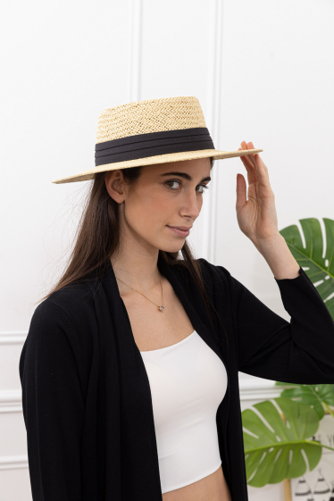 Wholesaler M&P Accessoires - Rigid imitation straw hat with braided ribbon