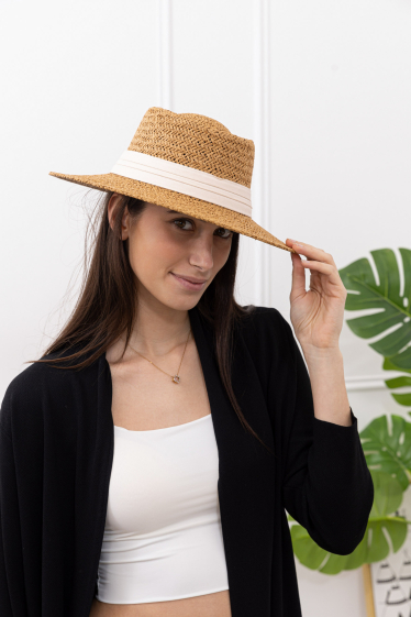 Mayoristas M&P Accessoires - Sombrero rígido imitación paja con cinta trenzada